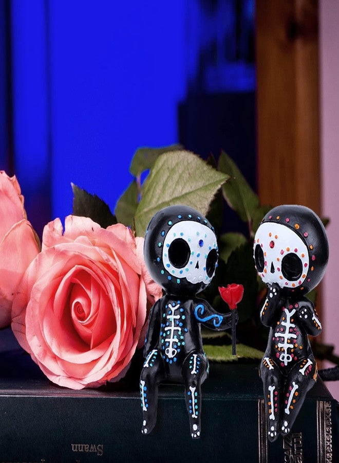 DYFCNP Sugar Skull Decor, Sugar Skull Couple Statue,Dia De Los Muertos Decor, Halloween Desk Decor,Day of The Dead Decorations for Home,Sugar Skull Figurine Gift for Women (A) - Image 2
